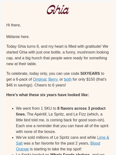 drinkghia newsletter: Ghia Turns Six 🎈