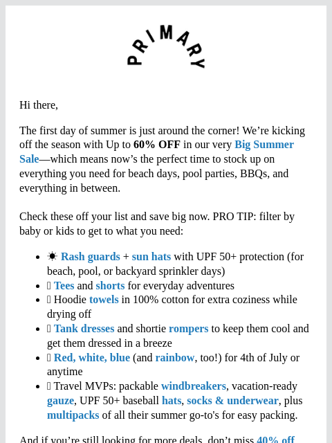 primary newsletter: ☀️ Summer checklist? Consider it done ✓