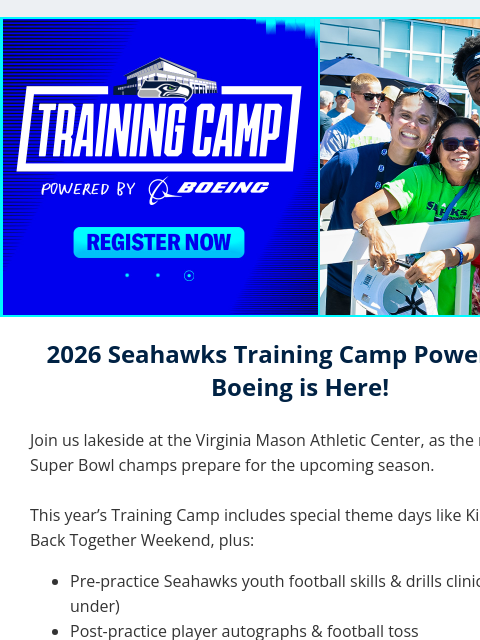 seahawksemail newsletter: Join Us at Seahawks Training Camp!
