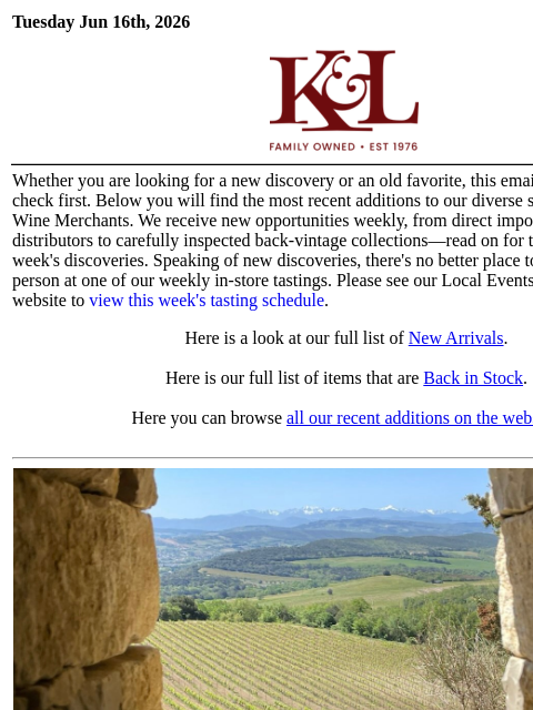 klwines newsletter: The Latest from K&L: New Adds and Back In Stock