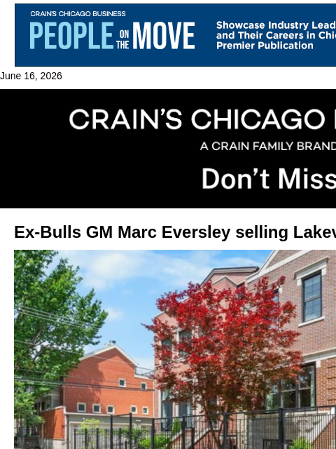 crainalerts newsletter: Ex-Bulls GM selling Lakeview home