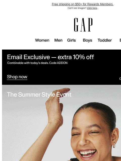 gap newsletter: 50% off is combinable with your exclusive bonus de...