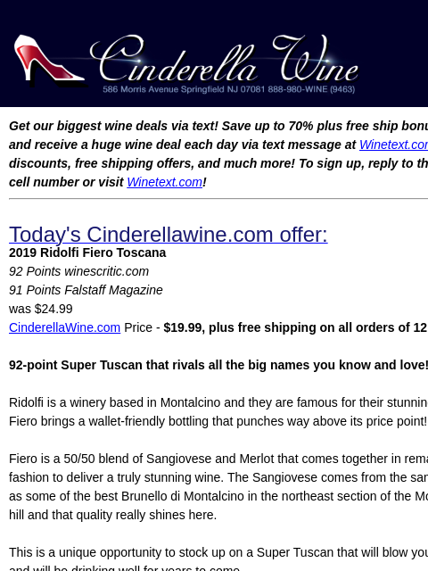 winelibrary newsletter: 2019 Ridolfi Fiero Toscana (92 WC, 91 FM) Free Shi...