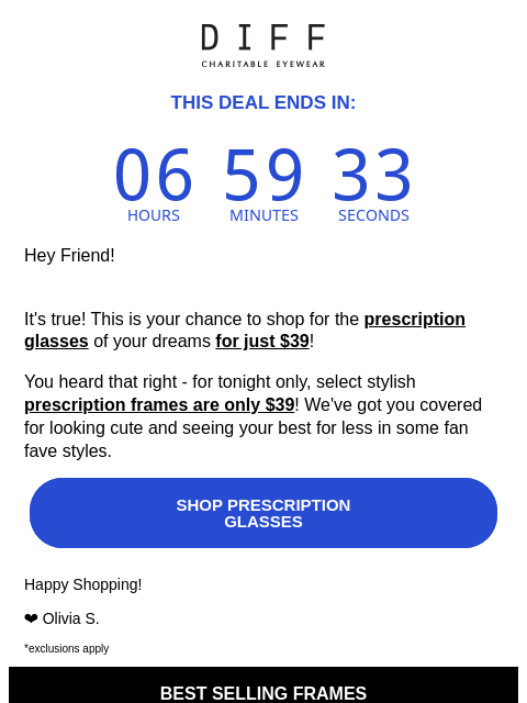 diffeyewear newsletter: The $39 Prescription Glasses Sale Starts NOW! ⬅️
