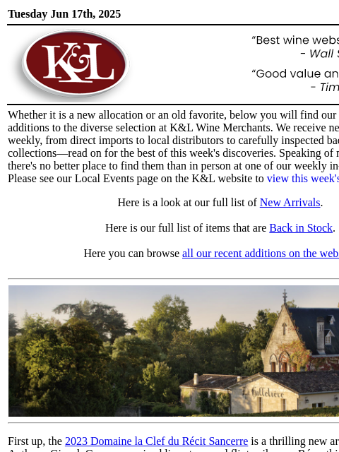 klwines newsletter: The Latest from K&L: New Adds and Back In Stock
