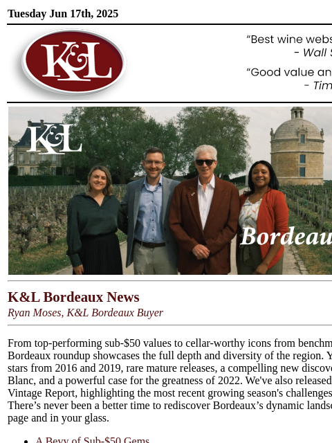 klwines newsletter: K&L Bordeaux Buying Guide: New Adds, Allocations, ...