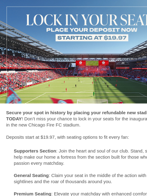 chicagofirefc newsletter: Secure Your Spot In Chicago Fire FC History