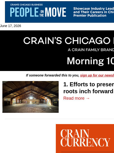 crainalerts newsletter: Far South Side banks on pope tourism boost
