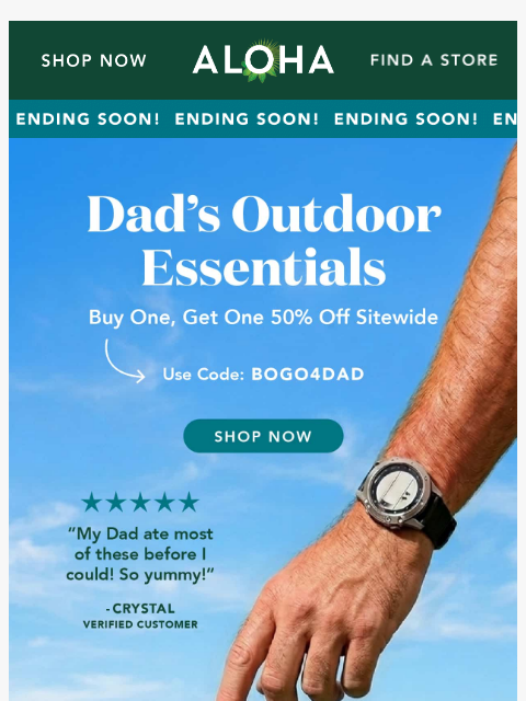 aloha newsletter: Buy one, get one 50% off sitewide ends today!