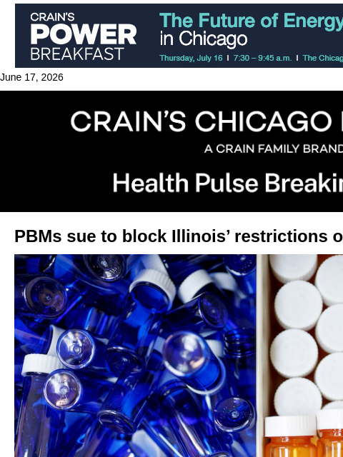 crainalerts newsletter: Drug middlemen sue to block Illinois law