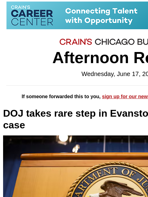 crainalerts newsletter: Feds target Evanston reparations