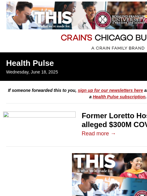 crainalerts newsletter: New indictment of former Loretto CFO
