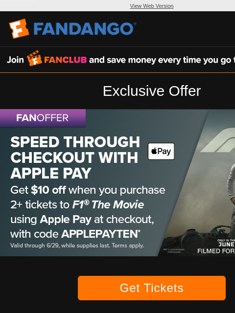 fandango newsletter: Special Offer: F1® The Movie