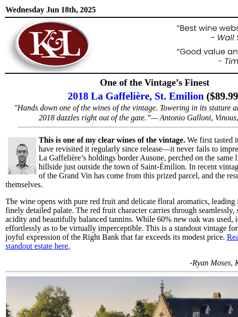 klwines newsletter: 99-Point Right Bank Masterpiece Now In Stock Under...