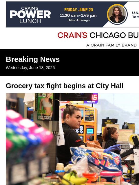 crainalerts newsletter: Grocery tax fight begins at City Hall