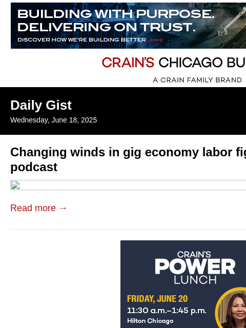 crainalerts newsletter: Changing winds in gig economy labor fight: Crain's...