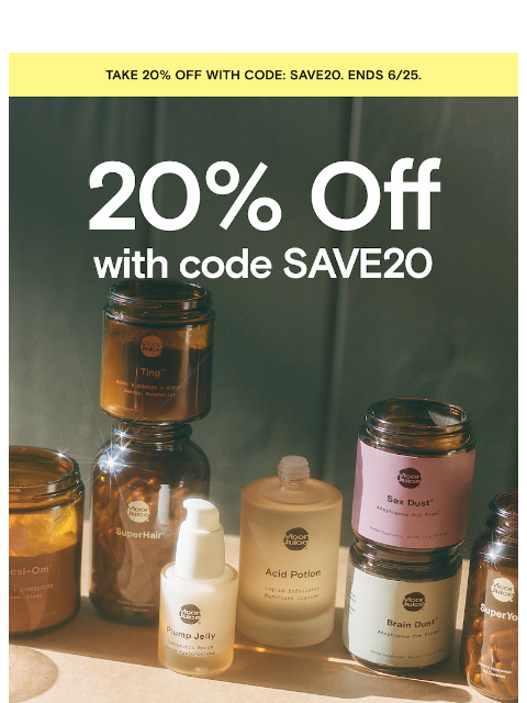 moonjuice newsletter: 20% off your first order