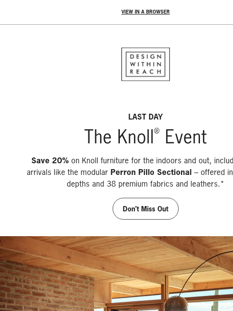 dwr newsletter: Last day: 20% off Knoll