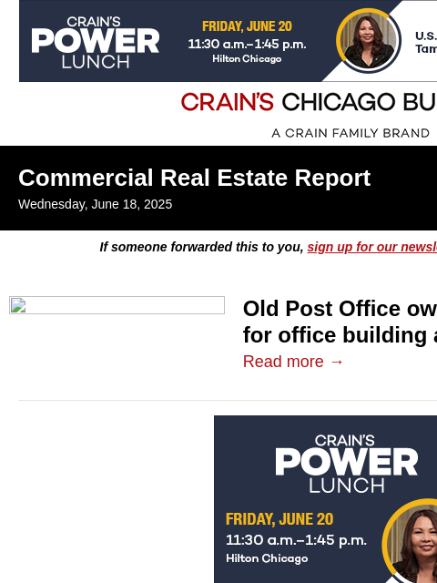 crainalerts newsletter: New deal near the Old Post Office