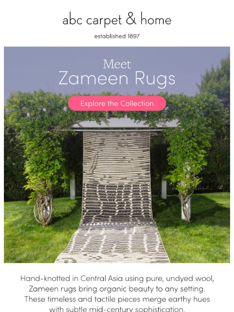 abchome newsletter: Up to 20% Off Hand-knotted Zameen Rugs
