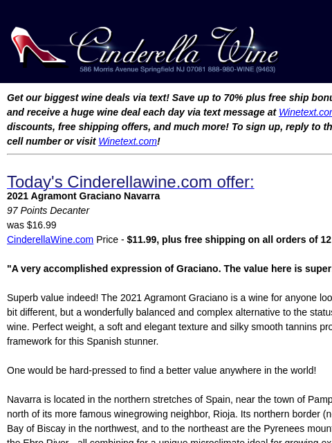 winelibrary newsletter: 2021 Agramont Graciano Navarra (97 D) Free ship on...