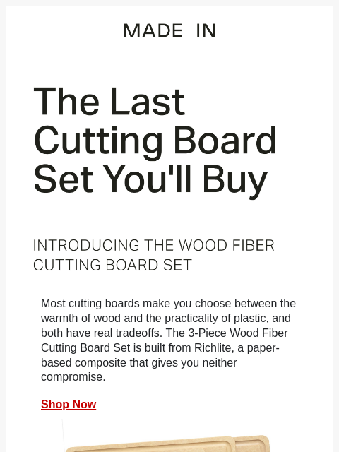 madeincookware newsletter: New Wood Fiber Cutting Board Set