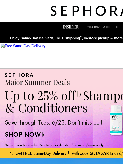 sephora newsletter: Up to 25% off select shampoos and conditioners ❣️