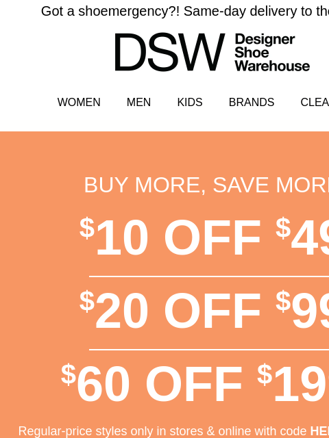 dsw newsletter: Helloooo, $10 off!