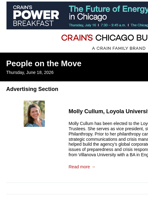 crainalerts newsletter: Crain's Chicago Business - People on the Move