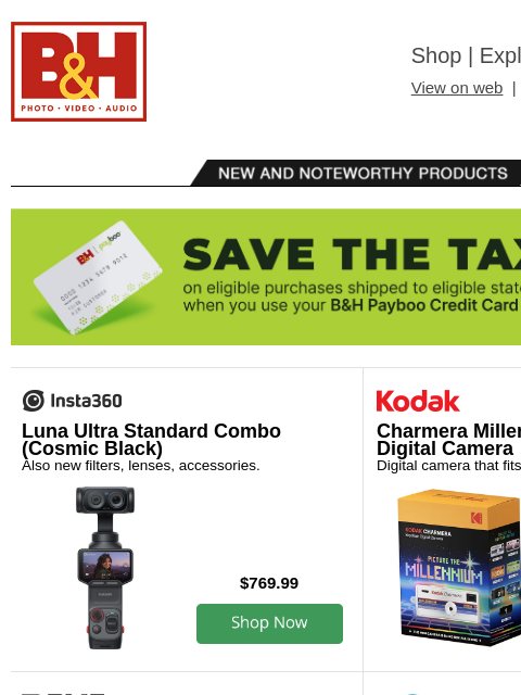 bhphotovideo newsletter: New Gear from Kodak, Insta360, Godox, Shure & More...