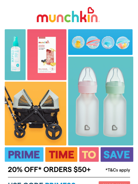 munchkin newsletter: Prime Day Sale: Take 20% off purchases $50+