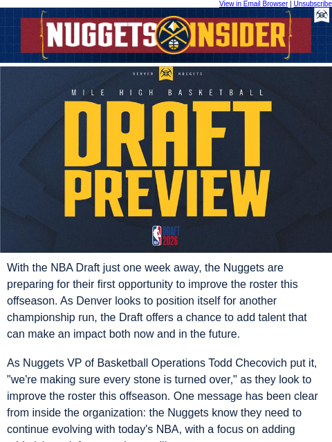 thedenvernuggets newsletter: Inside the Nuggets Draft Preparations