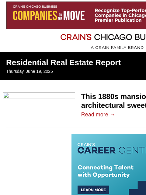 crainalerts newsletter: Architectural gem in Evanston comes on the market