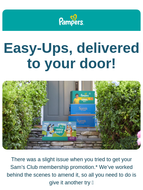 pampers newsletter: Oops—there was a small hiccup with your Sam’s Club...