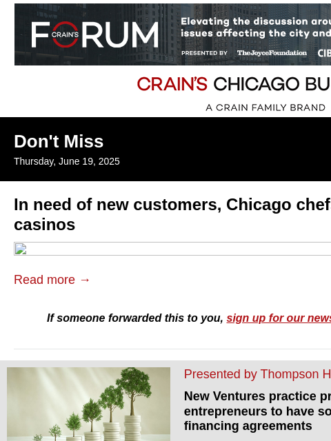 crainalerts newsletter: Casinos become new frontier for Chicago chefs