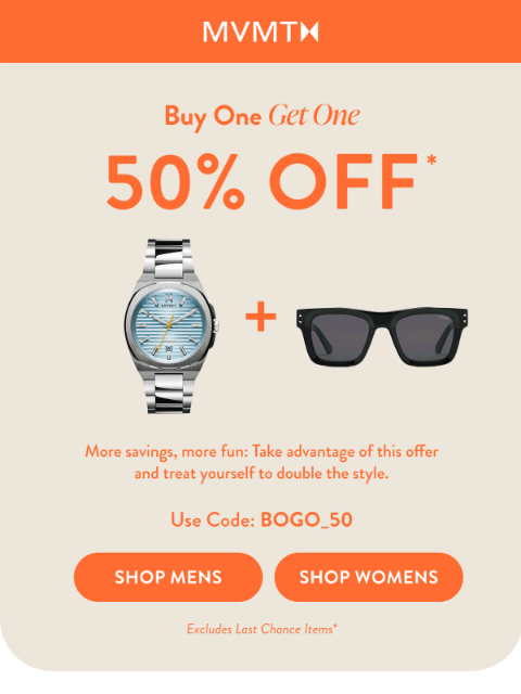 mvmt newsletter: BOGO 50% Off Now