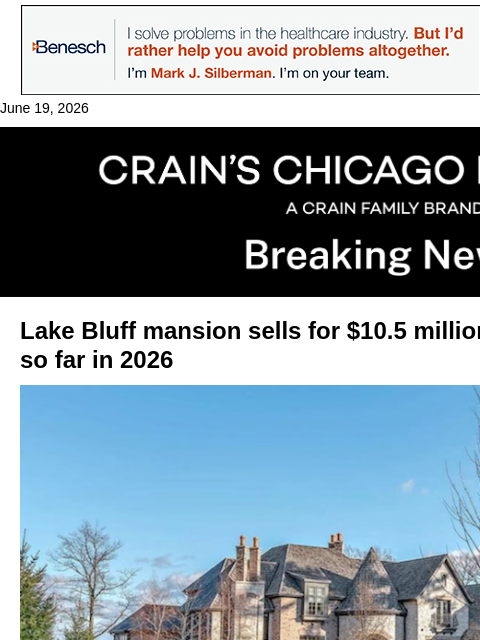 crainalerts newsletter: Lake Bluff home sells for year's highest price
