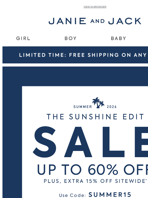 janieandjack newsletter: Free shipping? It starts now...
