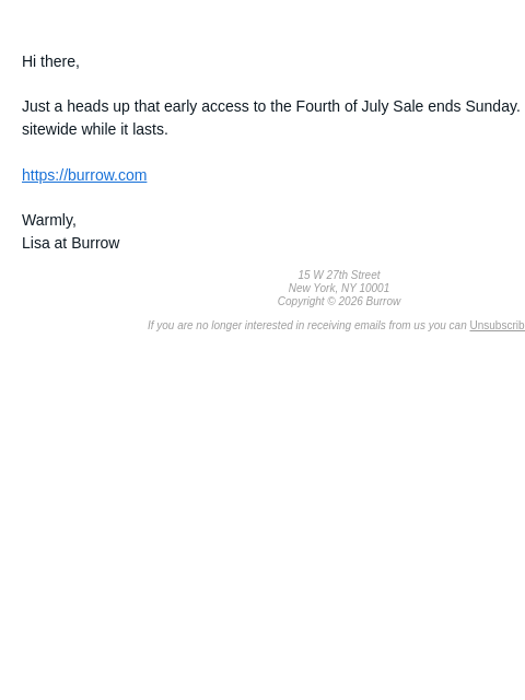 burrow newsletter: Early access to the sale ends Sunday