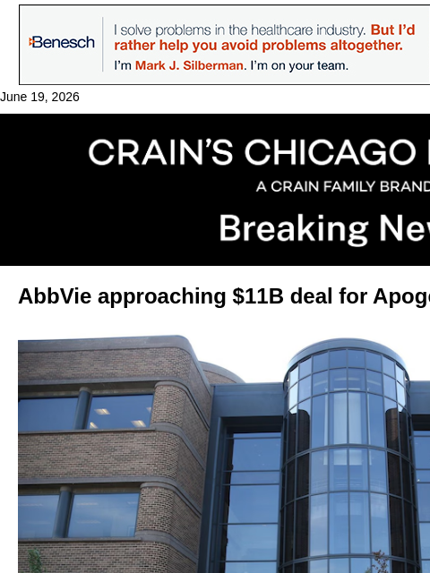 crainalerts newsletter: AbbVie eyes $11B deal for Apogee Therapeutics