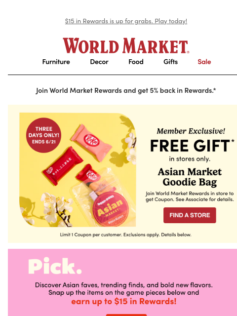 emailworldmarket newsletter: FREE Goodie Bag 🛍️ + Play the Asian Haul 🏆