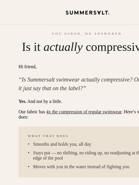 summersalt newsletter: Let's clear something up