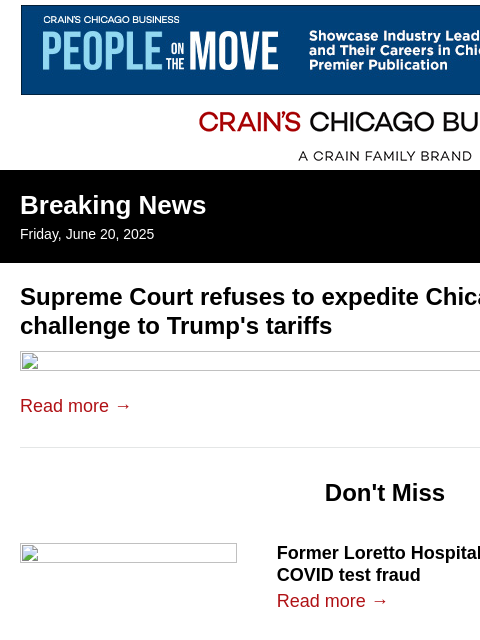 crainalerts newsletter: SCOTUS won't fast track local toymakers' tariff ch...