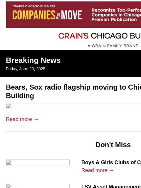 crainalerts newsletter: ESPN 1000 leaving State Street for LaSalle