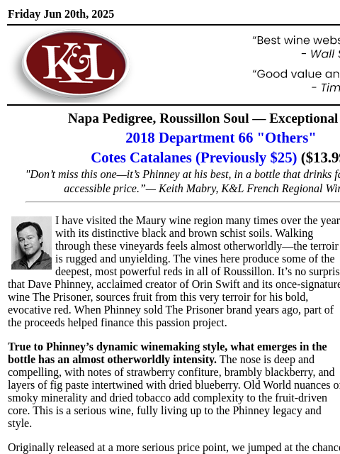 klwines newsletter: A 94-Point Southern French Gem from One of Napa’s ...