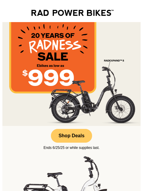 radpowerbikes newsletter: Final Weekend! 🚨 Ebikes as Low as $999