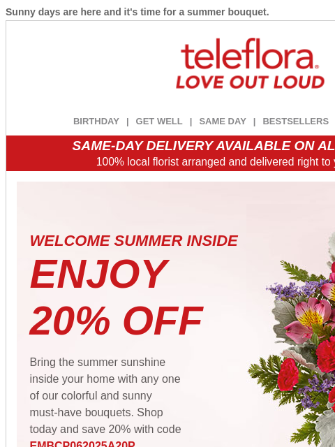 teleflora newsletter: 20% Off🌻Welcome Summer Inside