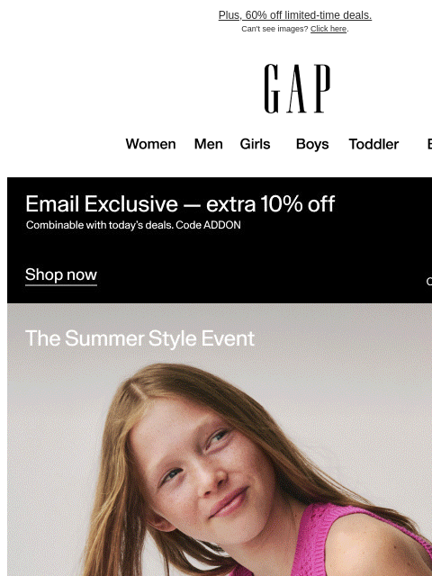 gap newsletter: Re: your double deal. 50% off + 10% bonus.