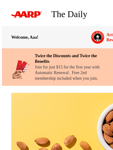 aarp newsletter: The Daily — 6 Nuts and Seeds That Can Give Your Br...