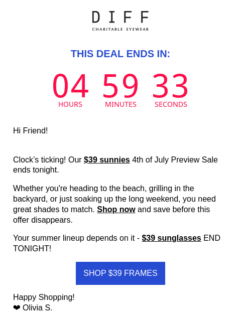 diffeyewear newsletter: Ends At Midnight: $39 Sunnies For The 4th 🎆